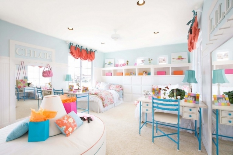 Mädchenzimmer Möbel -kinderzimmer-sets-weiss-hellblau-zwei-bette-schreibtisch-geraeumig