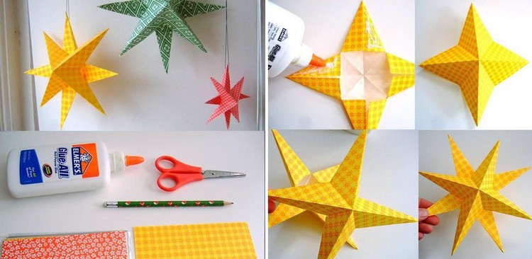 Origami für Weihnachten 3d-sterne-gelbes-dekorpapier