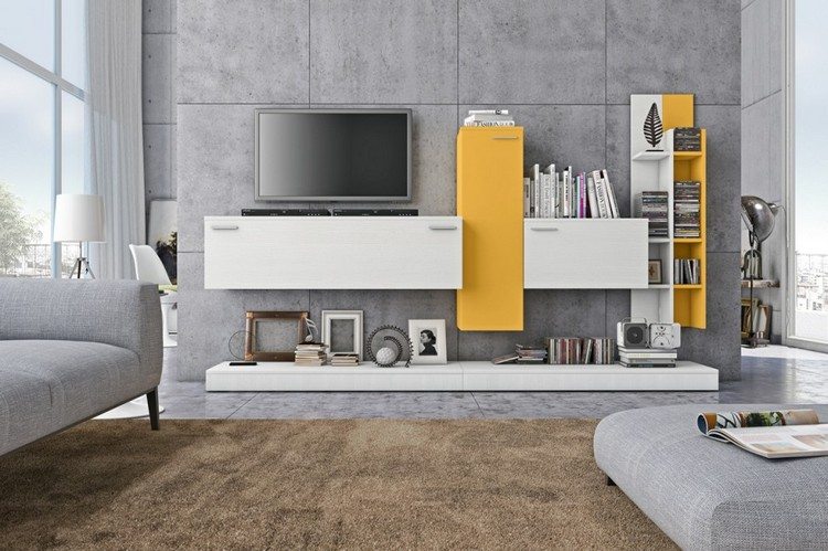 schrankwand-wohnzimmer-weiss-gelb-lineares-design