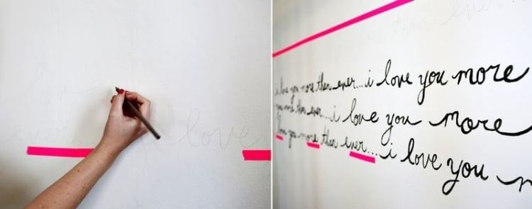 Wand Ideen zum Selbermachen -schlafzimmer-selbermachen-handschrift-schwarz-weiss-dekoration