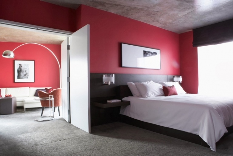 Wand Ideen zum Selbermachen -schlafzimmer-selbermachen-rot-grau-elegant-schlicht