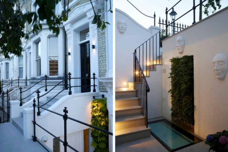 wanddeko ideen reihenhaus london modern treppe beleuchtung vertikal garten