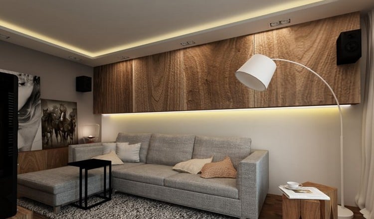 wandgestaltung-wohnzimmer-licht-led-leiste-holz-hangeschraenke