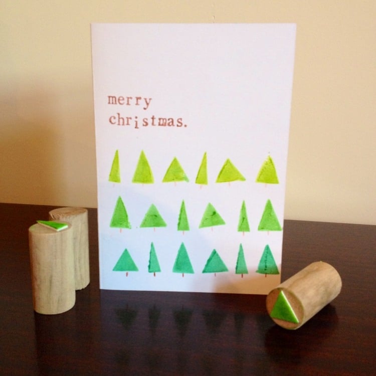 weihnachtskarten-selber-basteln-anleitung-dreiecke-stempel-holz-tanenbaeume-kreativ-karte