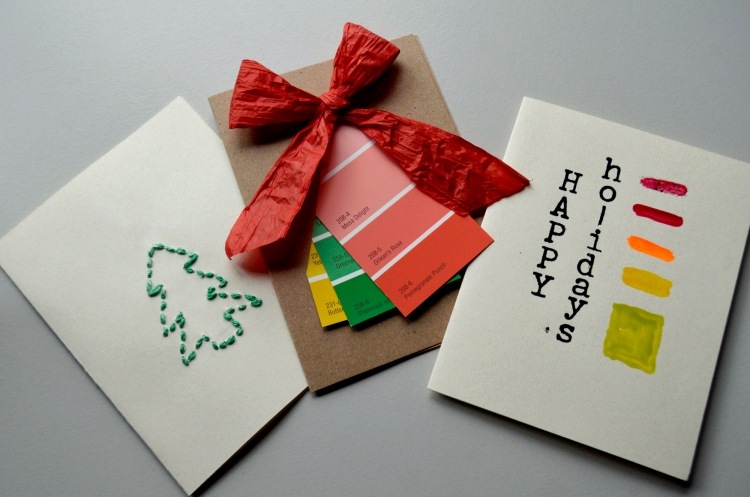 weihnachtskarten-selber-basteln-ideen-kreativ-aussergeqwoehnlich-weihnachtsbaum-abstrakt
