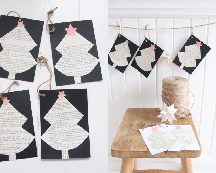 weihnachtskarten-selber-basteln-ideen-schwarz-weiss-zeitungspapier-weihnachtsbaum