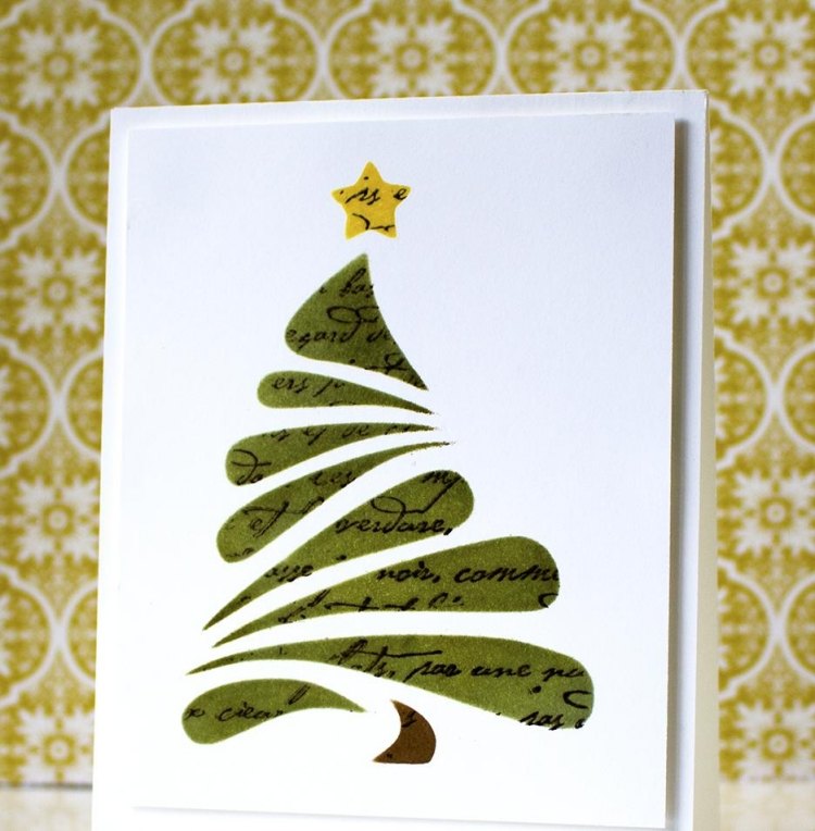 weihnachtskarten-selber-basteln-ideen-weihnachtsbaum-kreativ-verspielt-abstrakt