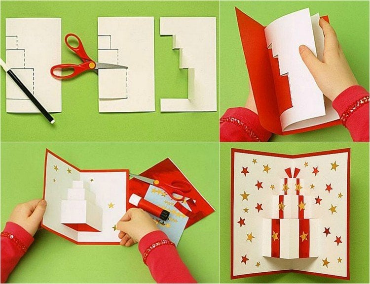 Weihnachtskarten selbst gestalten pop-up-geschenke-anleitung