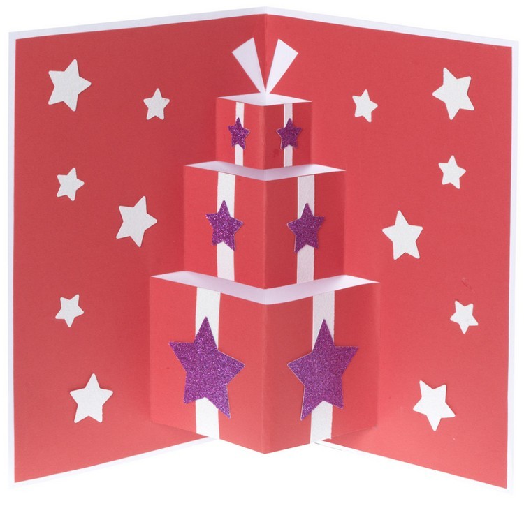 Weihnachtskarten selbst gestalten pop-up-geschenke-sternchen