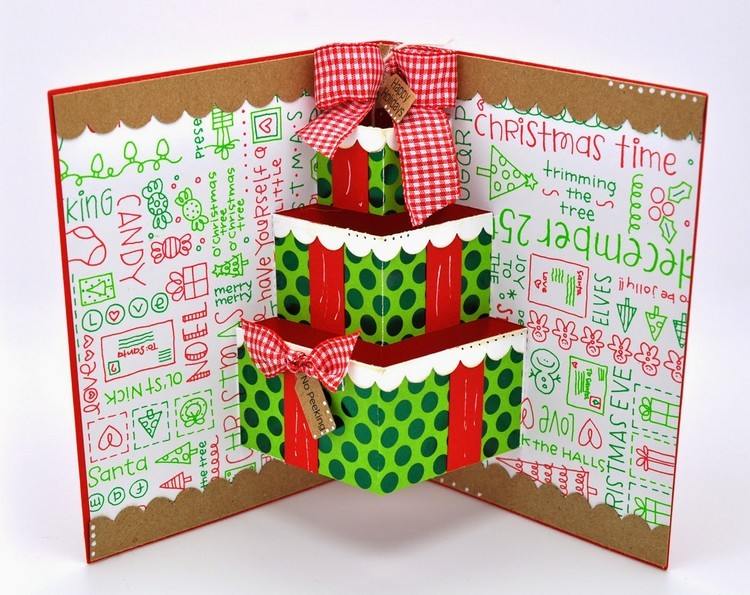 Weihnachtskarten selbst gestalten pop-up-geschenke-turm