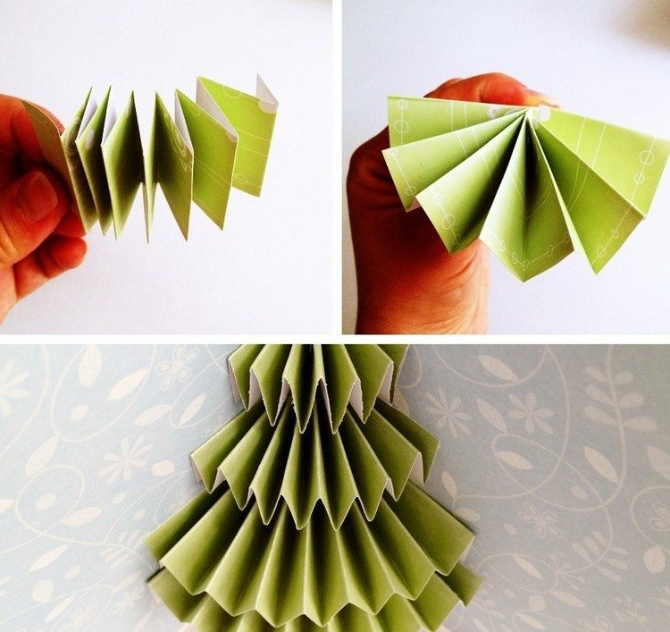 Weihnachtskarten selbst gestalten -pop-up-weihnachtsbaum-papier-streifen