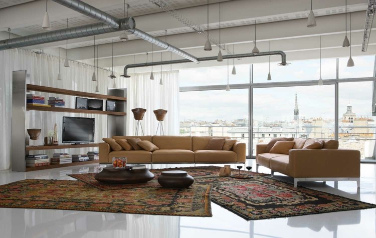 wohnzimmer teppiche kombination orientalisch modern interieur akzent
