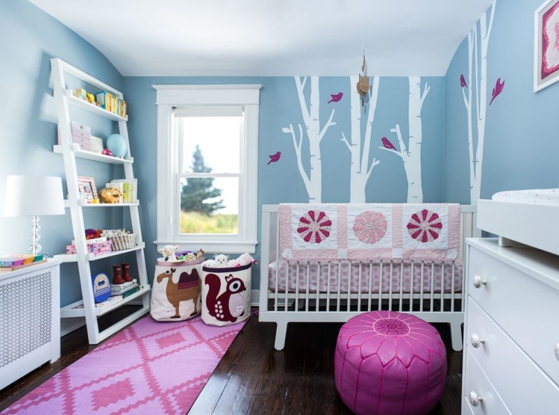 Babyzimmer-Blau-Junge-gestalen-Birke-Wandaufkleber