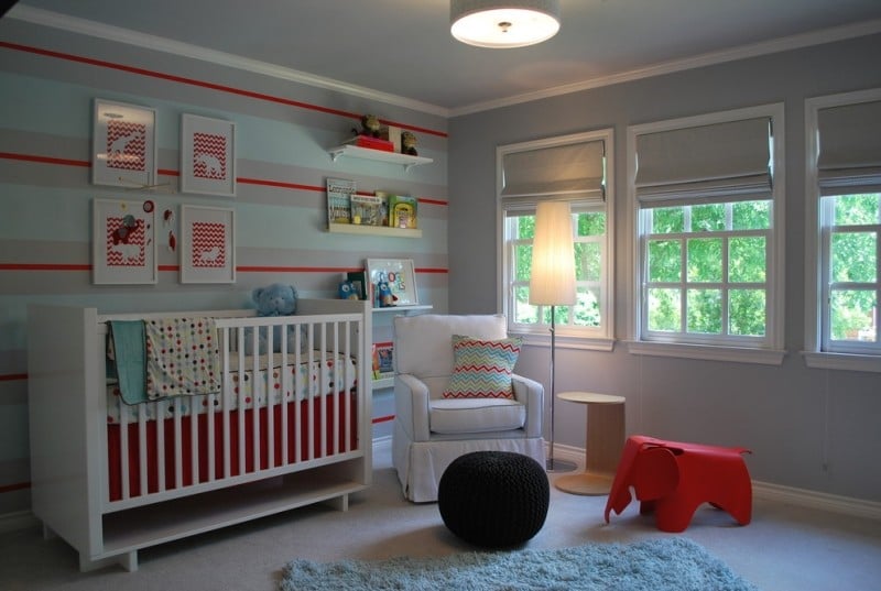 Babyzimmer-Blau-orange-Streifen-streichen-Ideen