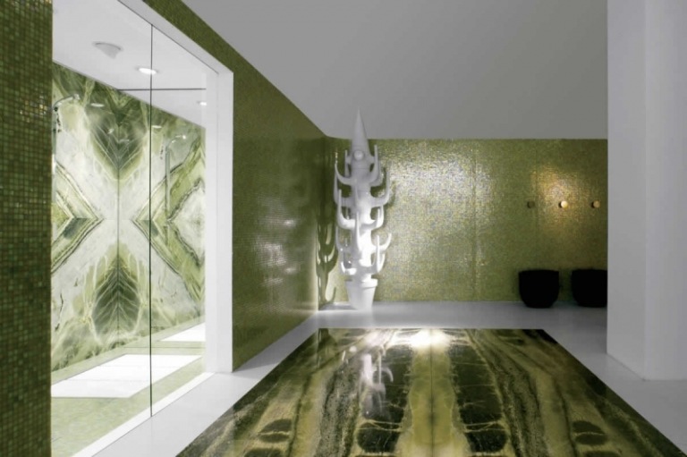Grüne Bodenfliesen Badezimmer-Gestaltung-modern-stilvoll