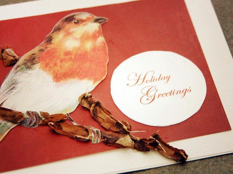 Weihnachtskarten-basteln-Naturmotive-Voegel-ausschneiden