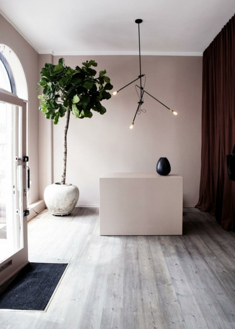 altrosa wandfarbe parkett grau modern wohnzimmer braun vorhang