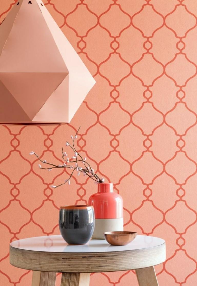 apricot wandfarbe muster origami lampe beistelltisch deko vasen