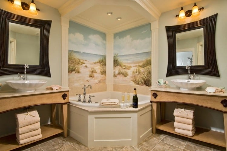 badewanne-einmauern-ablage-zwei-waschbecken-waschunterschrank-dreieckig-wandde-fototapete-luxus