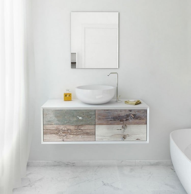 Badezimmer Waschbecken unterschrank-weiss-aufsatzbecken-tannenholz-front-bianchini-capponi