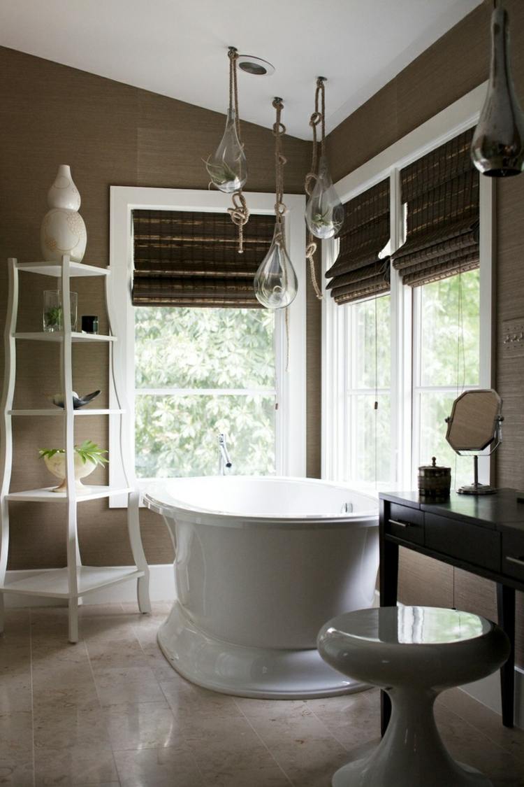 bambusrollos design badezimmer modern vintage badewanne grau wandfarbe