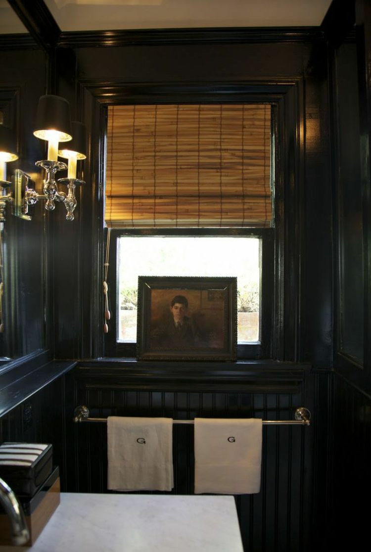 bambusrollos design badezimmer schwarz interieur akzent fenster