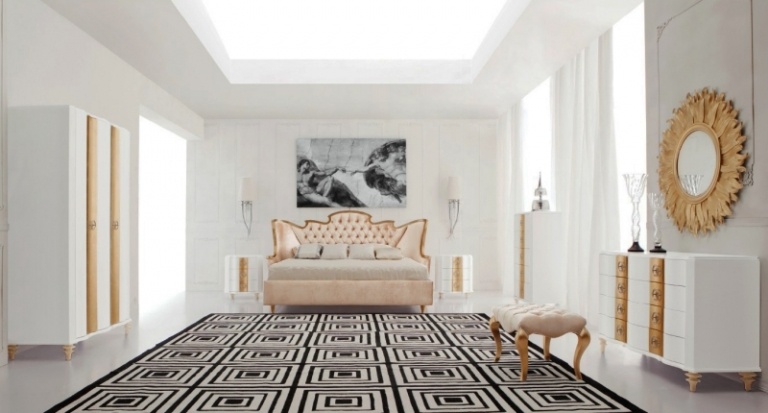 barock-mobel-schlafzimmer-modern-weiss-gold-teppich-muster-schwarz
