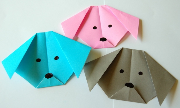 basteln origami tiere bunt papier hund figuren anleitung
