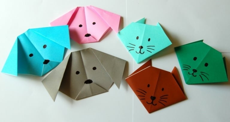 basteln origami tiere hunde katzen bunt papier