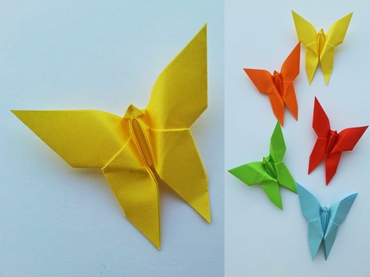 basteln origami tiere schmetterling rot gruen orange papier
