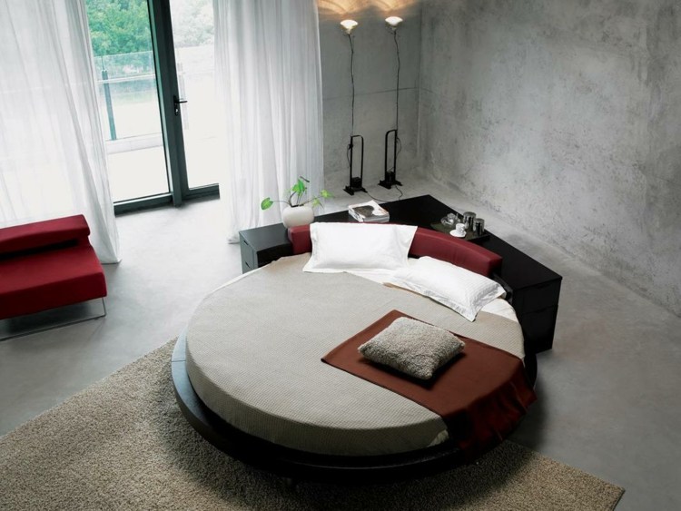 betten runde schwarz bettrahmen modern schlafzimmer beton optik waende