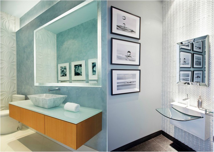 Bilder im Bad aufhängen drei-nebeneinander-schwarz-weisse-motive