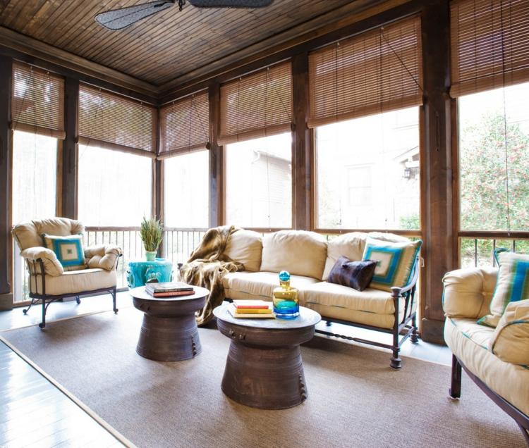 design bambusrollos veranda einrichtung couchgarnitur teppich