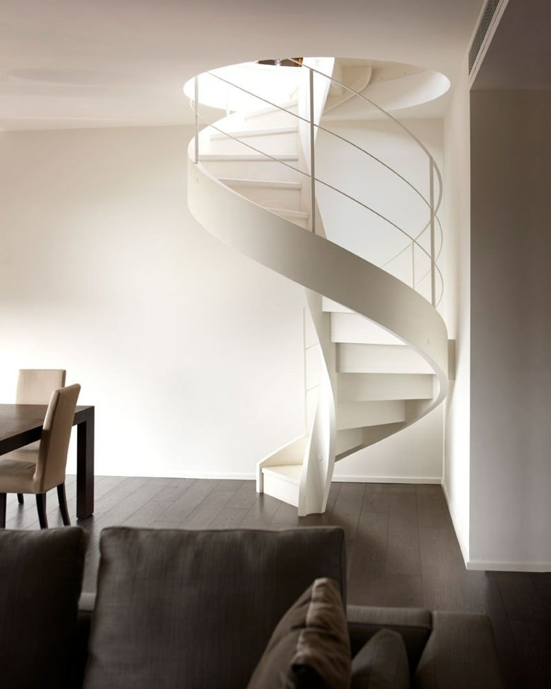 design wendeltreppe esszimmer wohnzimmer weiss treppe beton