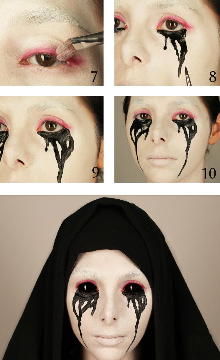 halloween gesichter schminken nonne gruselig kontaktlinse schwarz