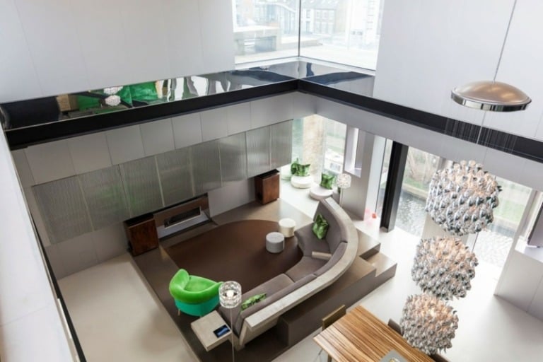 interieur aus beton und aluminium wohnzimmer sofa modern wohnwand