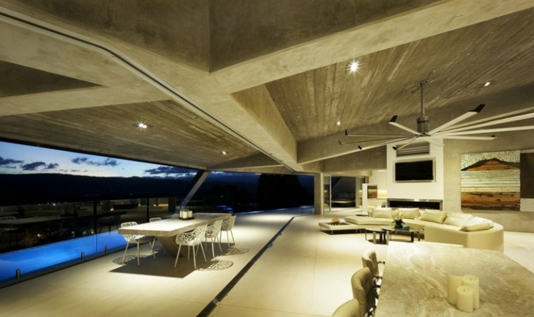 interieur aus beton und granit wohnbereich esstisch terrasse decke design