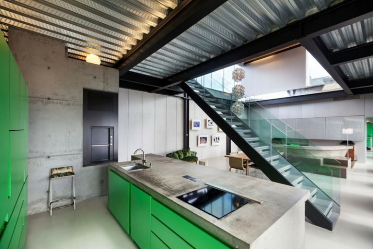 interieur beton aluminium kochinsel wand treppe glas gelaender