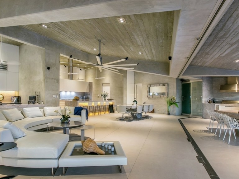 interieur beton granit couch rund weiss couchtisch glas