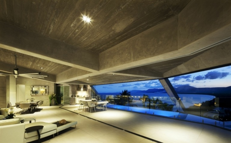 interieur beton granit wohnbereich idee ueberdachung terrasse sofa