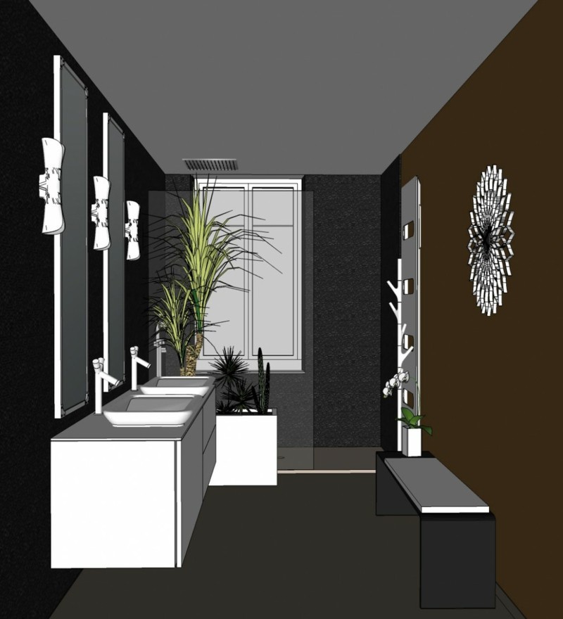 interieur schwarzen akzenten badezimmer projekt sitzbank modern