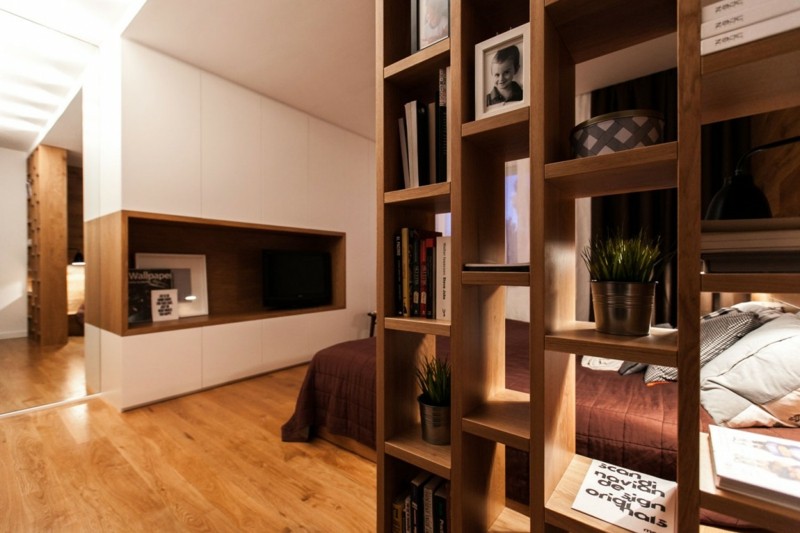 interieur weiss holz modern schlafzimmer bett fernseher idee