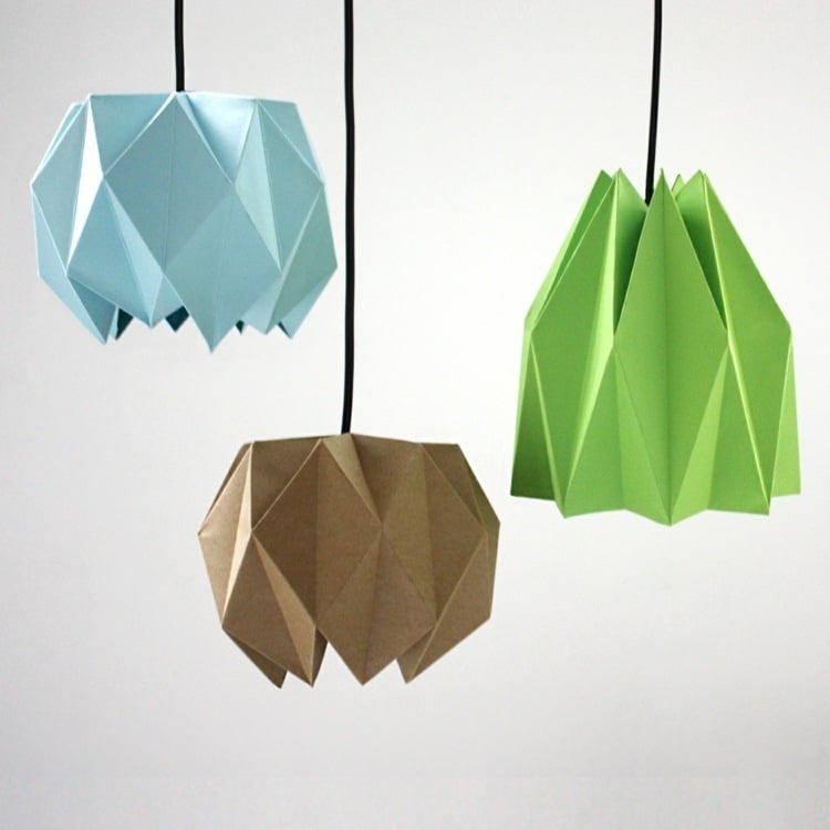 lampe-origami bunt lampenschirme gruen blau braun wohnung licht