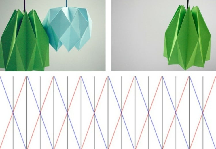 lampe-origami gruen laenglich design falten anleitung muster