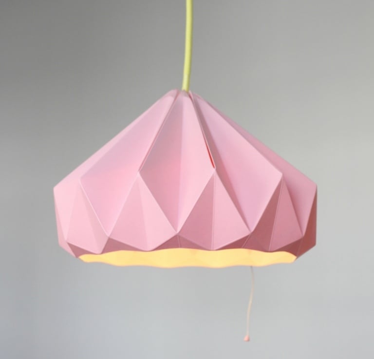 lampe-origami rosa idee gelb kabel wohnung dekor diy
