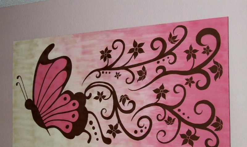 leinwand malen romantisch schmetterling blumen rosa nuancen