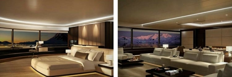 luxus yacht design interieur schlafzimmer wohnzimmer modern ausblick