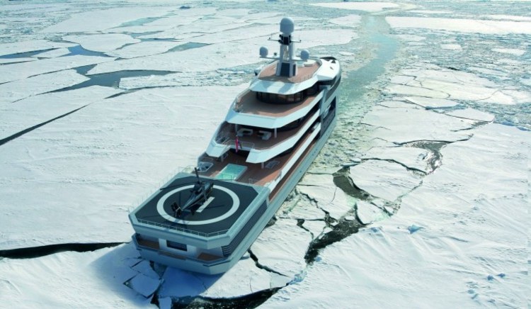 luxus yacht design polargebiet eis schollen hubschrauber landeflaeche
