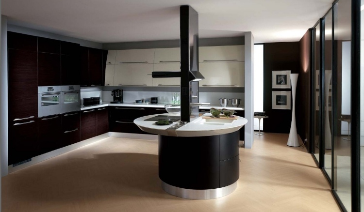 moderne-kucheneinrichtungen-hi-tech-minimalistisch-schwarz-kuecheninsel-rund-edel-elegant