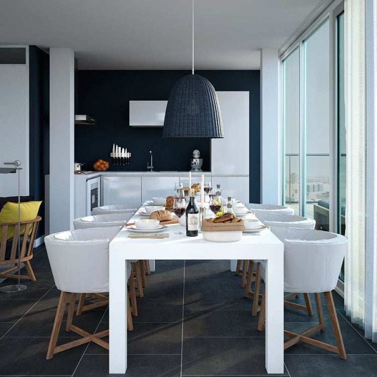moderne-kucheneinrichtungen-hi-tech-minimalistisch-schwarz-weiss-skandinavisch-stil-design-klein-pendelleuchte